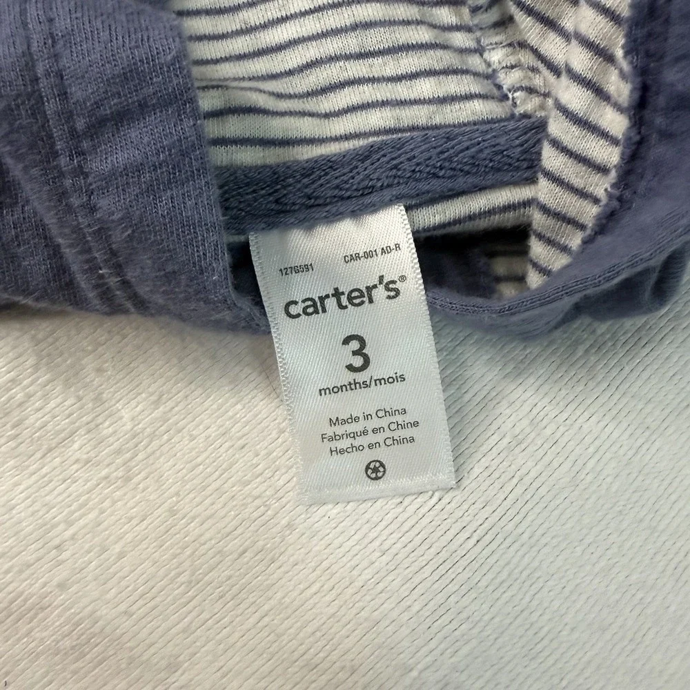 Carter's 3M Blue With Striped Accents Hooded Zipper One-Piece Outfit Jumper
